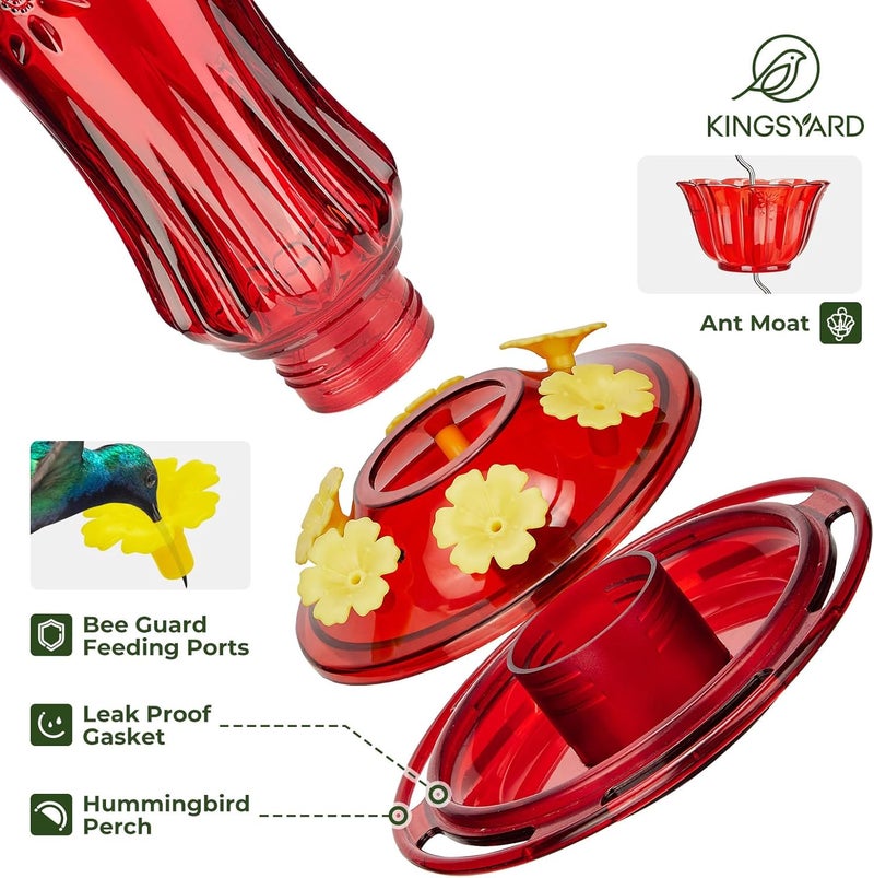 Kingsyard Glass Hummingbird Feeders for Outdoors Hanging, Hummingbird Nectar Feeder with Ant Moat & 6 Bee Guard Feeding Ports, 25 Ounces Leak Proof (Red) - Image 3